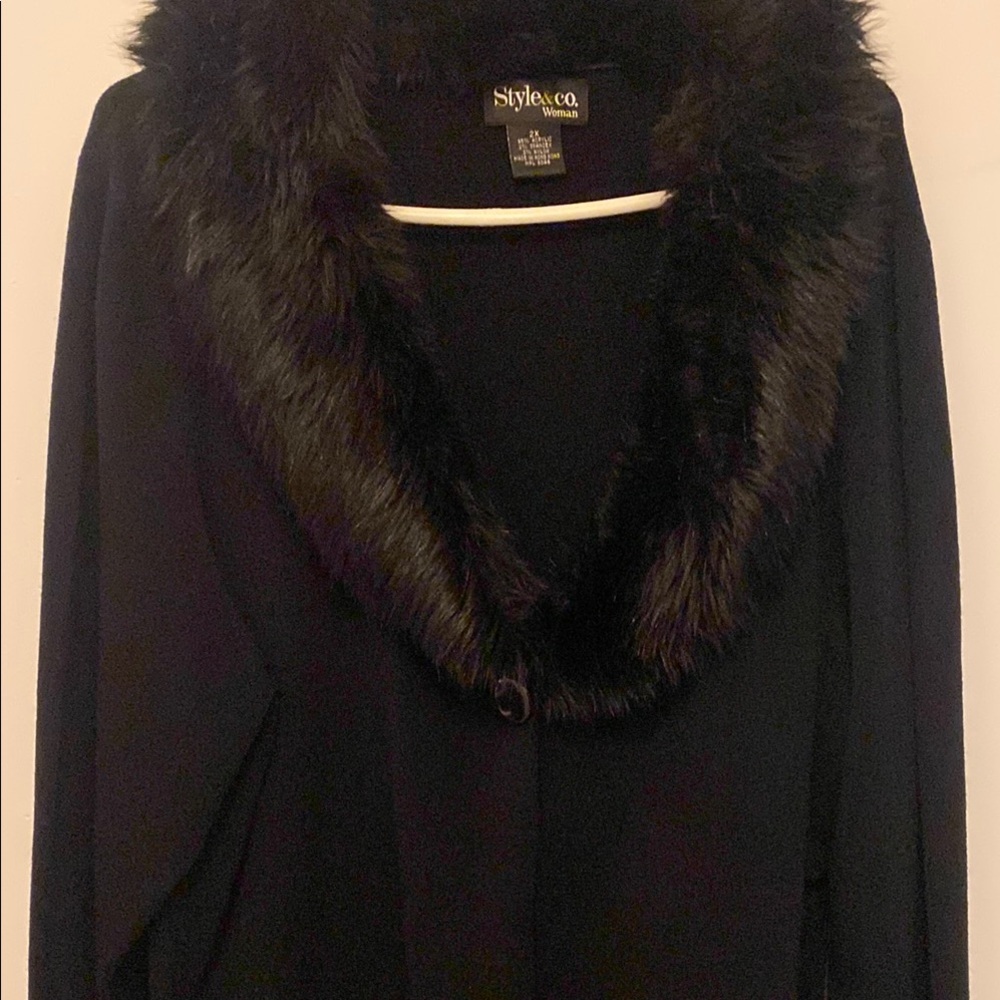 Style & Co Black Faux Fur Collar Cardigan